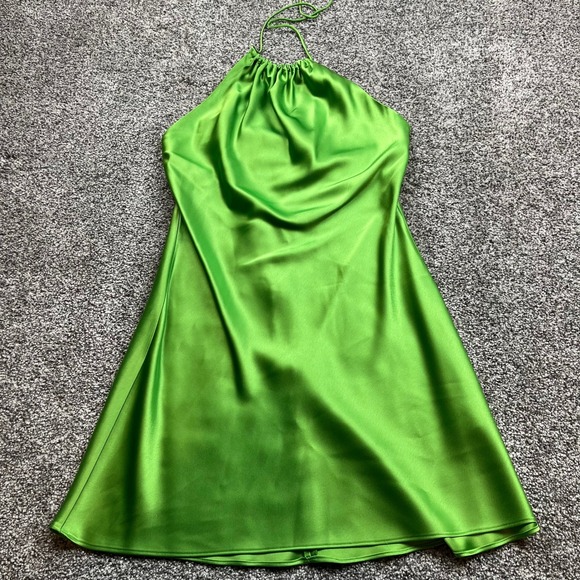 Alice + Olivia Dresses & Skirts - Alice Olivia Green Halter Neck Mini Dress Satin Silk Blend Back Zip Size S